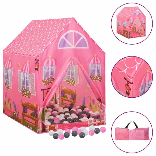 Детска палатка за игра с 250 топки розова 69x94x104 см