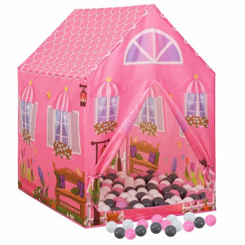 Детска палатка за игра с 250 топки розова 69x94x104 см