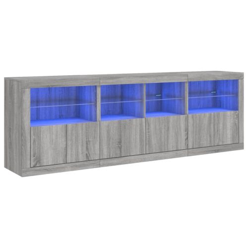 Сайдборд с LED светлини, сив сонома, 202x37x67 см