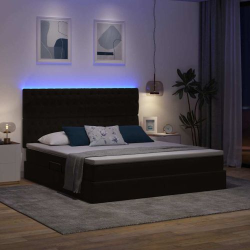 LED легло за съхранение с матрак Черно 160 x 200 cm Кадифе