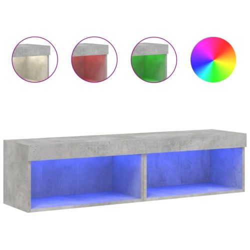 ТВ шкафове с LED осветление 2 бр бетонно сиви 60x30x30 см