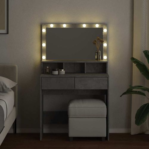 Тоалетка с LED, бетонно сива, 80x41x134,5 см