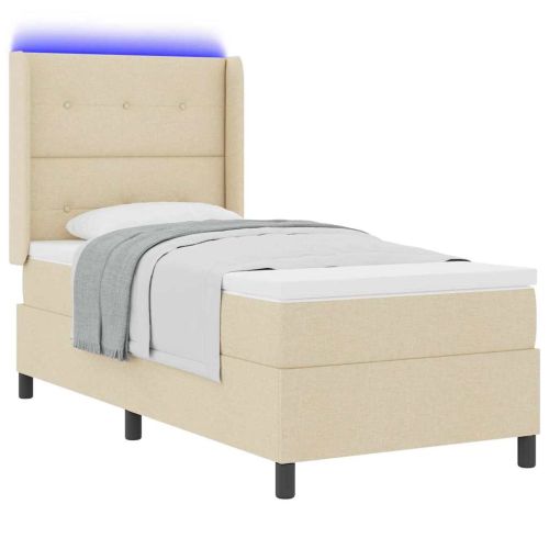 LED кутия за пружини с легло с таблото Крем 80 x 200 cm текстил