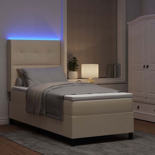LED кутия за пружини с легло с таблото Крем 80 x 200 cm текстил