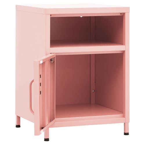Нощни шкафчета, 2 бр, розови, 35х35х51 см, стомана