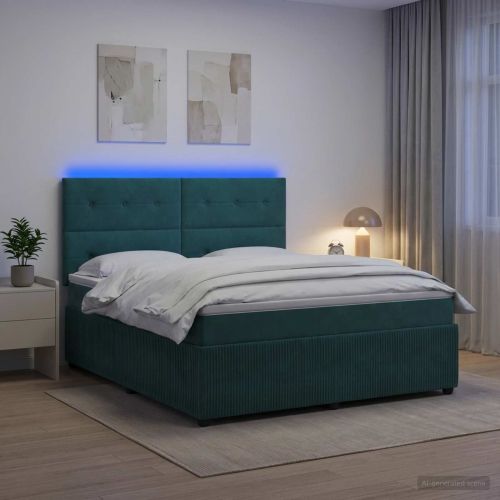 LED легло с матрак с LED ленти Тъмнозелено 140 x 190 cm Кадифе