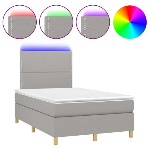 Боксспринг легло с матрак и LED, светлосиво, 120x190 см, плат