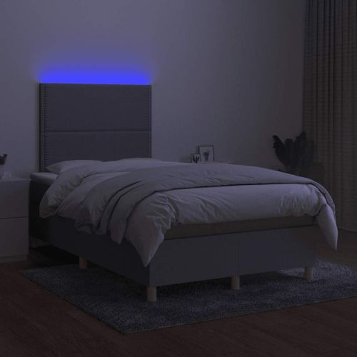 Боксспринг легло с матрак и LED, светлосиво, 120x190 см, плат
