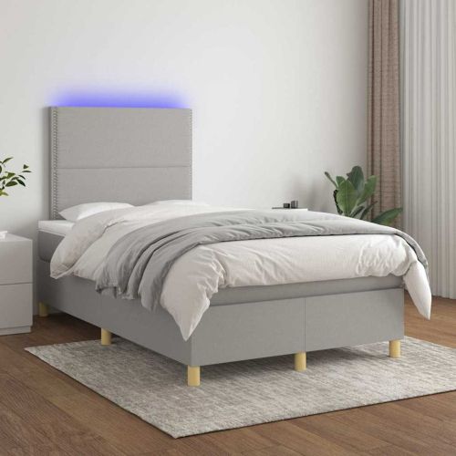 Боксспринг легло с матрак и LED, светлосиво, 120x190 см, плат