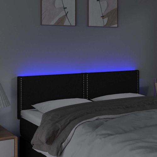 LED горна табла за легло, черна, 144x5x78/88 см, плат