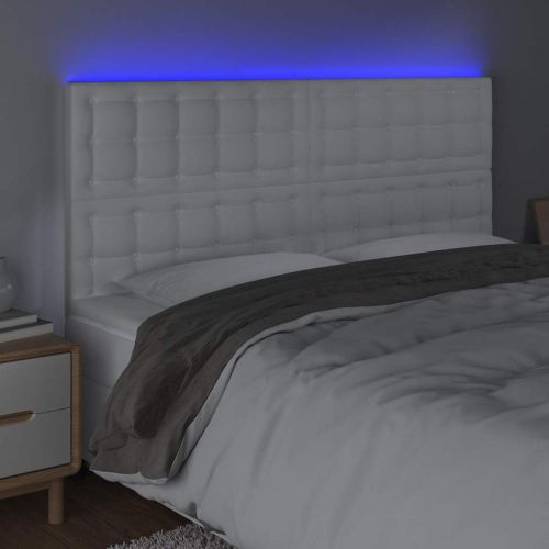 LED горна табла за легло, бяла, 200x5x118/128см изкуствена кожа