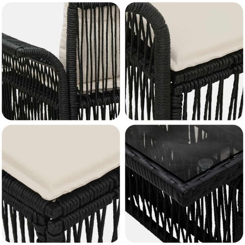 Градински Софа Комплект 7 бр. Черно и кремаво бяло полиратан