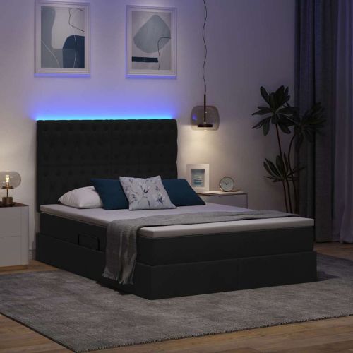 LED легло за съхранение с матрак Черно 140 x 190 cm Текстил
