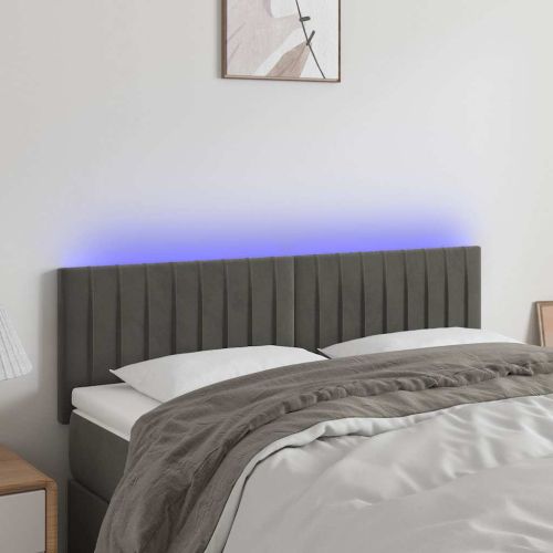 LED горна табла за легло, тъмносива, 144x5x78/88 см, кадифе