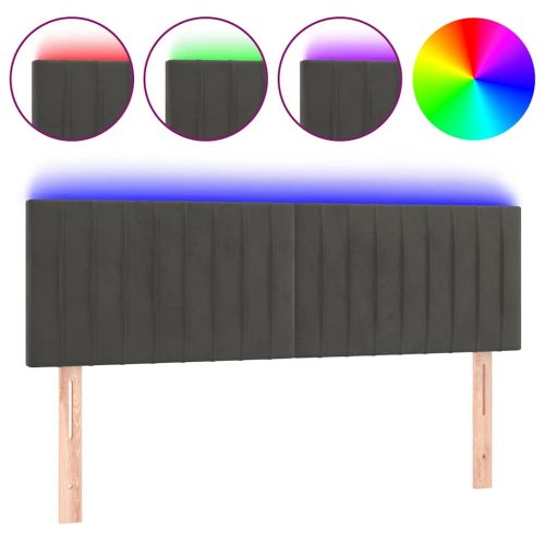 LED горна табла за легло, тъмносива, 144x5x78/88 см, кадифе
