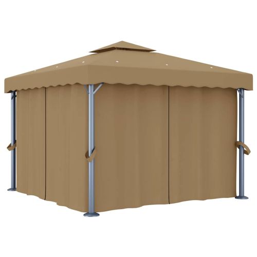 Шатра със завеси, 3x3 м, таупе, алуминий