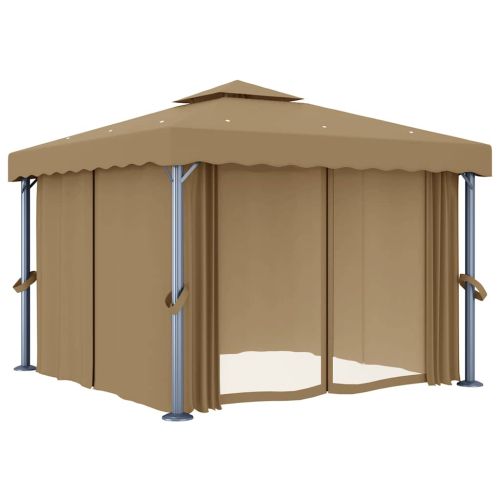 Шатра със завеси, 3x3 м, таупе, алуминий