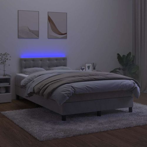 Боксспринг легло с матрак и LED, светлосиво, 120x190 см, кадифе