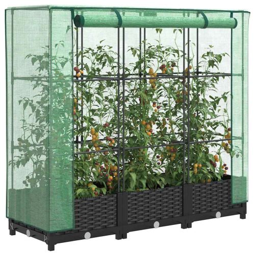 Повдигнато легло с покривало за оранжерия, ратанова имитация, 120x40x123 см
