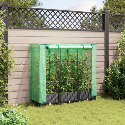 Повдигнато легло с покривало за оранжерия, ратанова имитация, 120x40x123 см