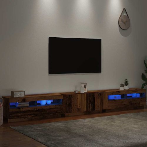 ТВ шкаф с LED осветление, старо дърво, 300x35x40 см, инженерно дърво