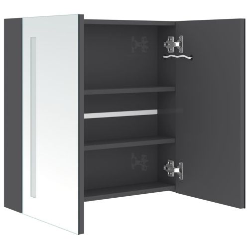 LED шкаф с огледало за баня, сияйно сиво, 62x14x60 см