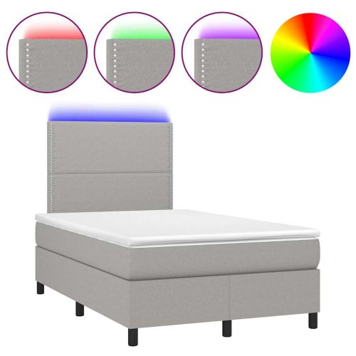 Боксспринг легло с матрак и LED, светлосиво, 120x190 см, плат