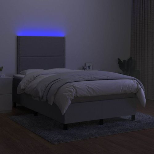 Боксспринг легло с матрак и LED, светлосиво, 120x190 см, плат