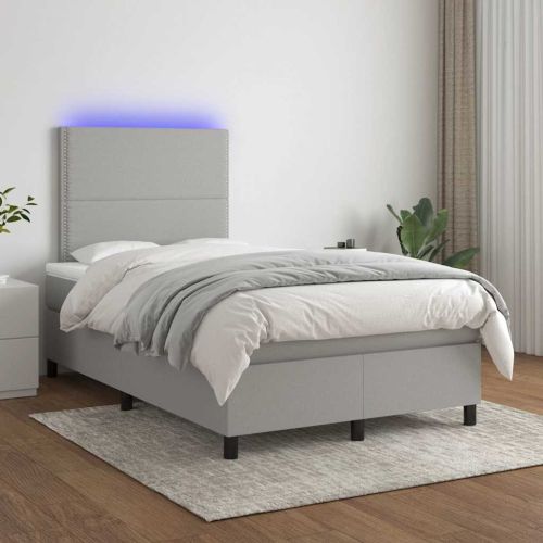 Боксспринг легло с матрак и LED, светлосиво, 120x190 см, плат