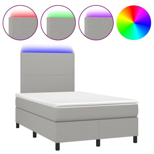 Боксспринг легло с матрак и LED, светлосиво, 120x190 см, плат
