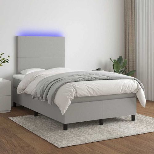 Боксспринг легло с матрак и LED, светлосиво, 120x190 см, плат