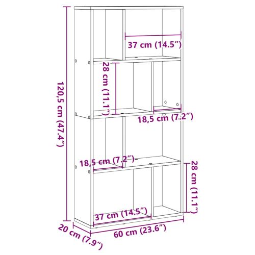Библиотека, старо дърво, 60x20x120,5 см, инженерно дърво