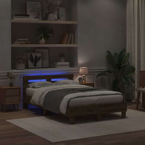 Рамка за легло с LED ленти Дъб 120 x 190 cm Инженерна дървесина