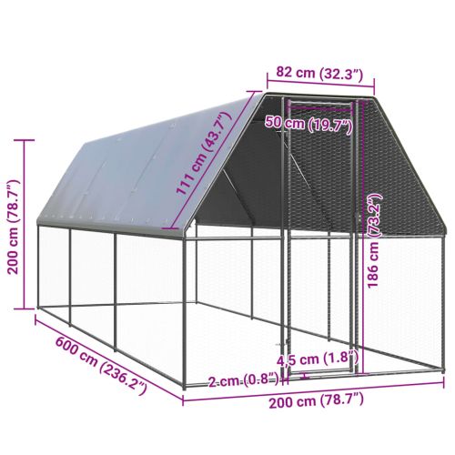 Външна клетка за пилета, 2x6x2 м, поцинкована стомана