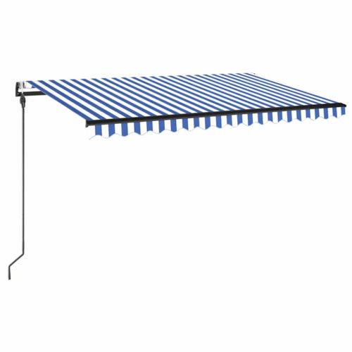 Автоматичен сенник LED и сензор за вятър 450x300 см синьо/бяло