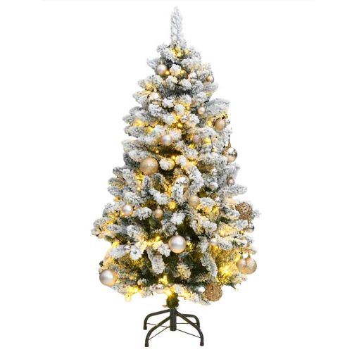 Изкуствена коледна елха с шарнири, 150 LED и топки, 150 см