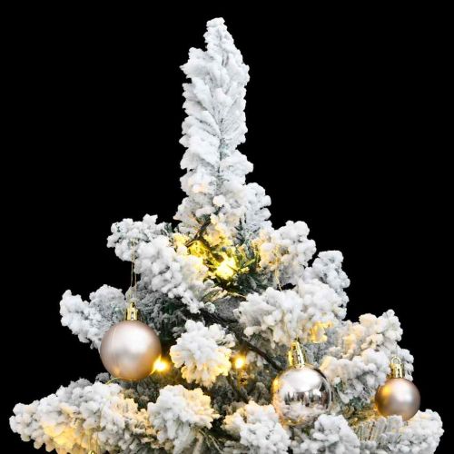 Изкуствена коледна елха с шарнири, 150 LED и топки, 150 см