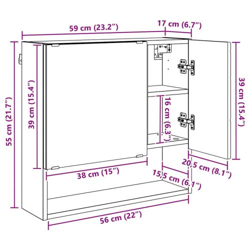 Шкаф с огледало Дъб 59 x 17 x 55 см Инженерна дървесина