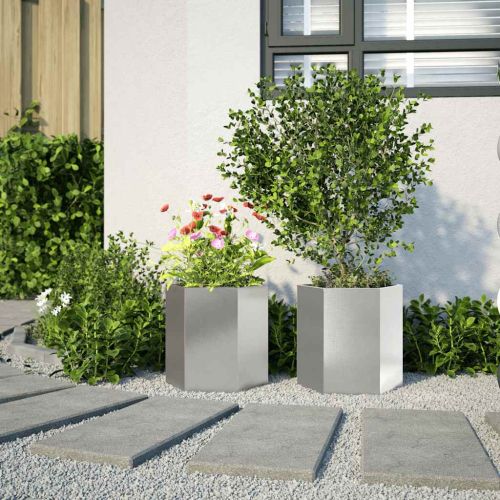 Градински кашпи 2 бр шестоъгълна 46x40x45см неръждаема стомана