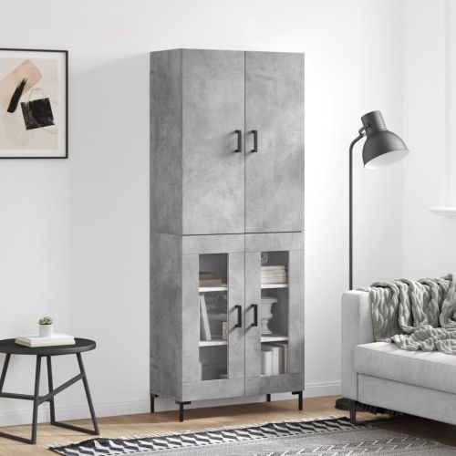 Висок шкаф, бетонно сив, 69,5x34x180 см, инженерно дърво