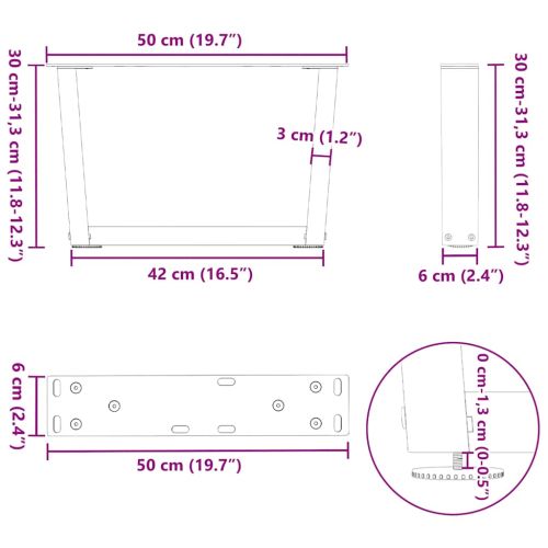 Крака за масичка за кафе, V-образни, 2 бр., бели, 50 x (30-31,3) см, стомана