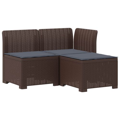 Пейка за градина с Cushions във вид на ратан 3-местен ПП Кафяво