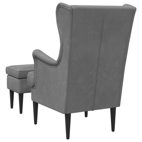 Кресло с табуретка 2 бр. Тъмносиво Кадифе