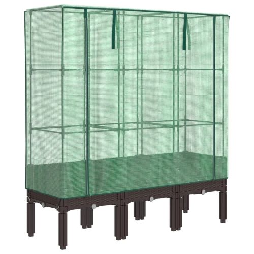 Повдигнато легло с оранжерия калъф, ратанов вид, 120x40x140 см