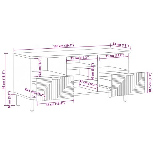 ТВ шкаф Solid Acacia Wood 100 x 33,5 x 46 см