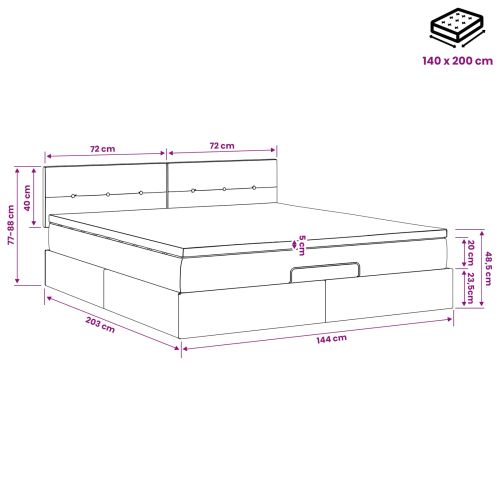 Огледално легло с матрак Тъмносиво 140 x 200 cm Текстил