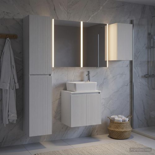 Комплект шкафове за баня 5 бр. Бяло Инженерна дървесина