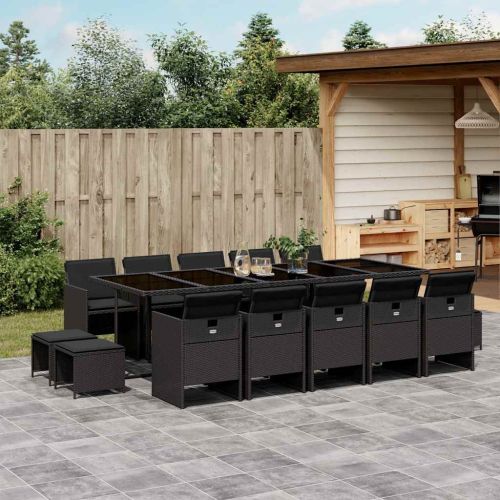 Градински комплект с възглавници 15 части полиратан черен