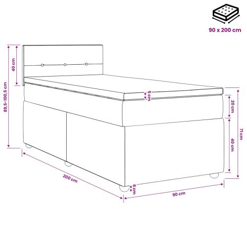 Континентално легло с матрак Тъмносиво 90 x 200 cm Текстил