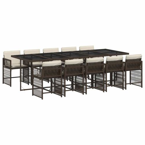 Градински комплект с възглавници 11 части кафяв полиратан